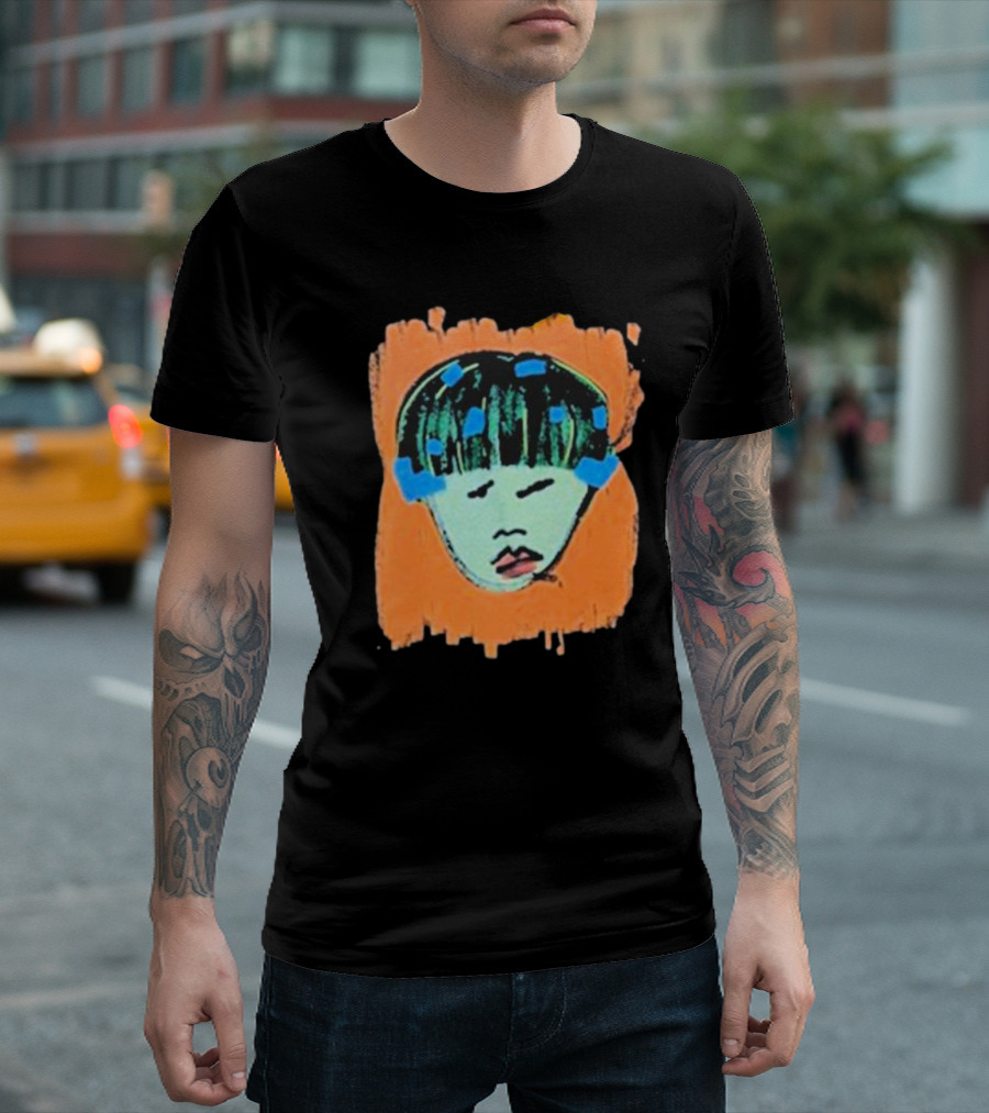 Ryan Harper Gray Iconic Abstract Portrait On Vibrant Orange Background T-Shirt
