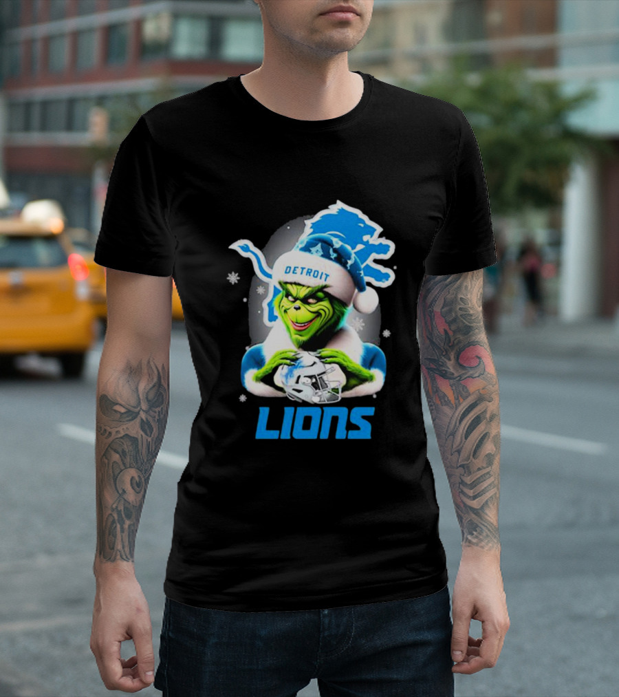 Detroit Lions Grinch Christmas Santa Snowflakes T-Shirt
