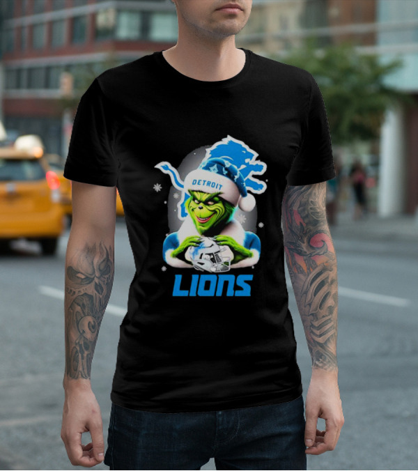 Detroit Lions Grinch Christmas Santa Snowflakes T-Shirt