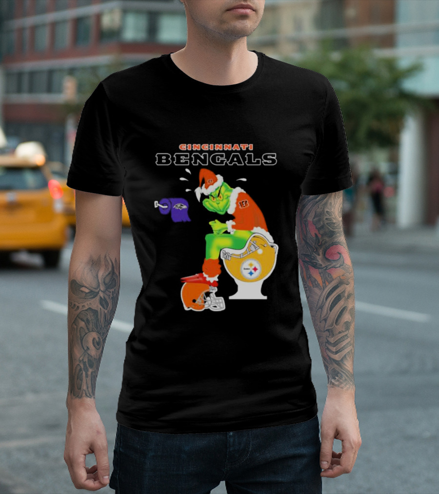 Cincinnati Bengals Grinch Steelers Ravens Toilet Christmas Santa T-Shirt