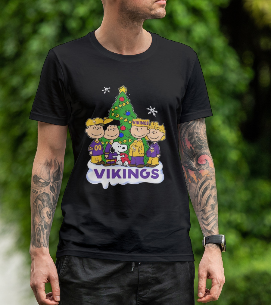 Peanuts Characters Vikings Christmas Tree Minnesota Vikings Holiday T-Shirt