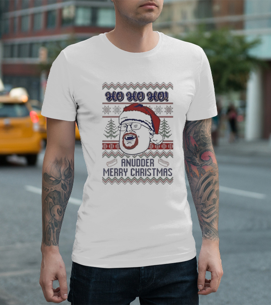 HO HO HO Anudder Merry Christmas Ugly Christmas Sweater Santa Hat Beard Glasses T-Shirt