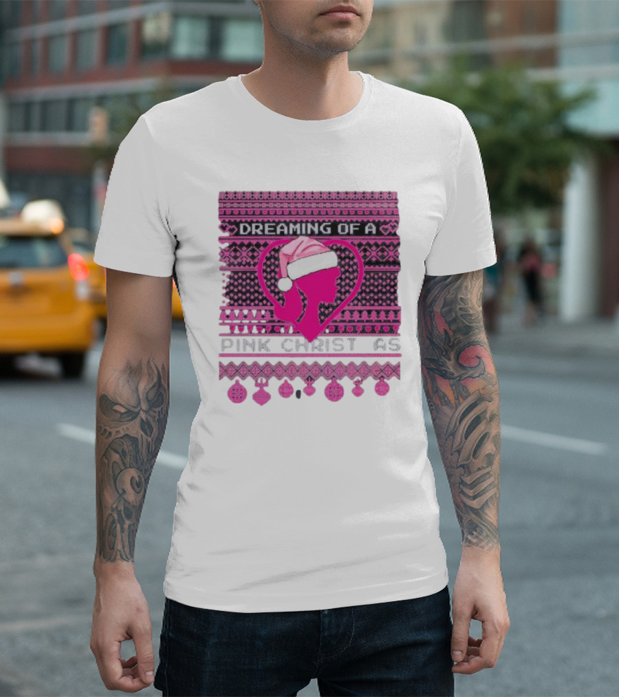 Dreaming Of A Pink Christmas Ugly Silhouette Santa Hat Ornaments T-Shirt