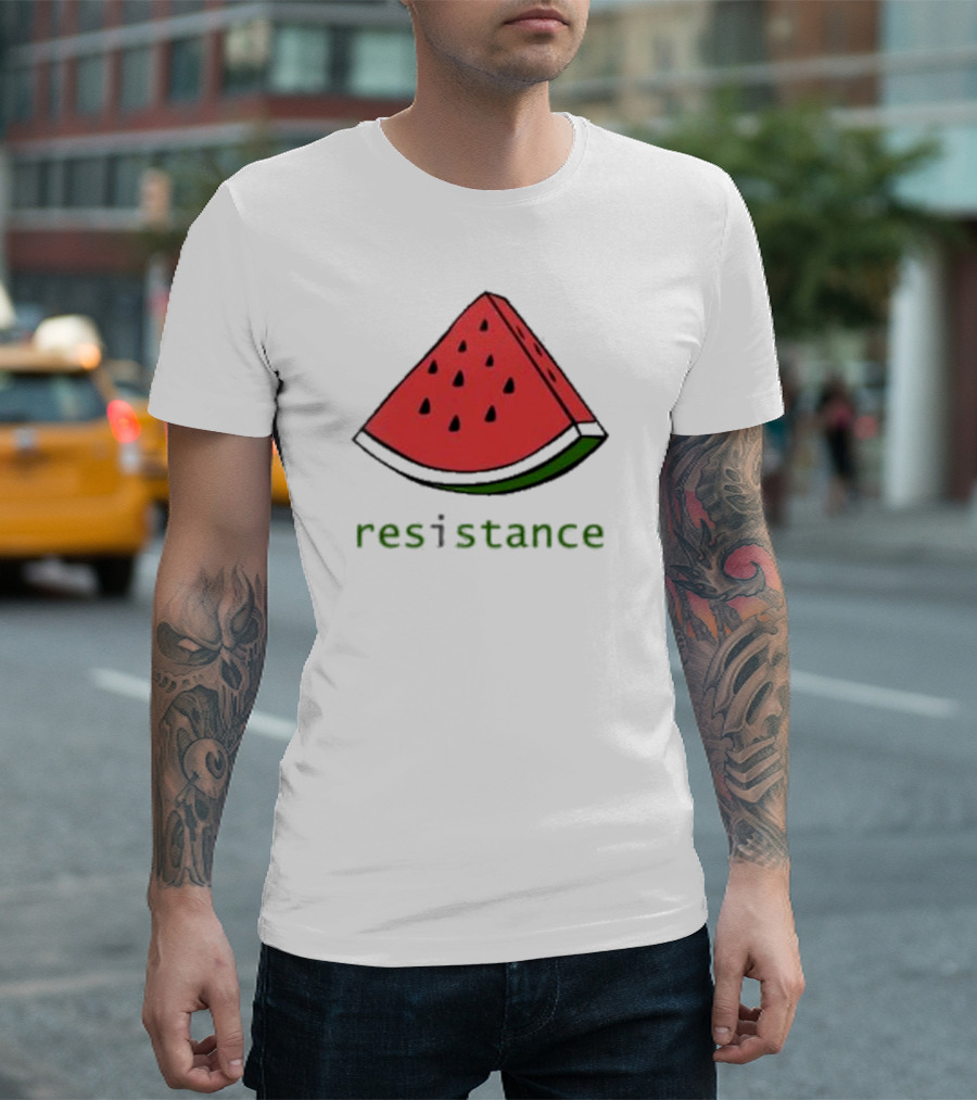 Maura Finkelstein Watermelon Resistance Slice with Green Resistance Text T-Shirt