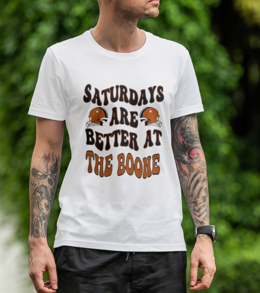 Oklahoma State Cowboys Saturdays Are Better At The Boone With Football Helmets T-Shirt