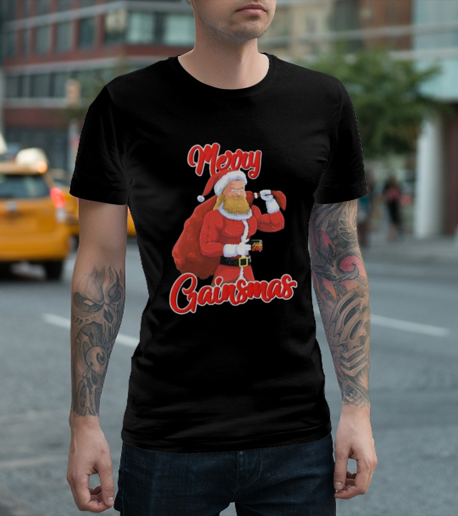 Papa Swolio Merry Gainsmas Santa Claus Fitness Holiday T-Shirt