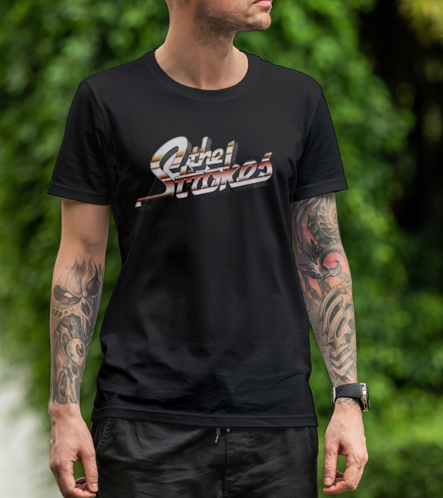 The Strokes Retro Style Logo Vintage Band Name Text T-Shirt