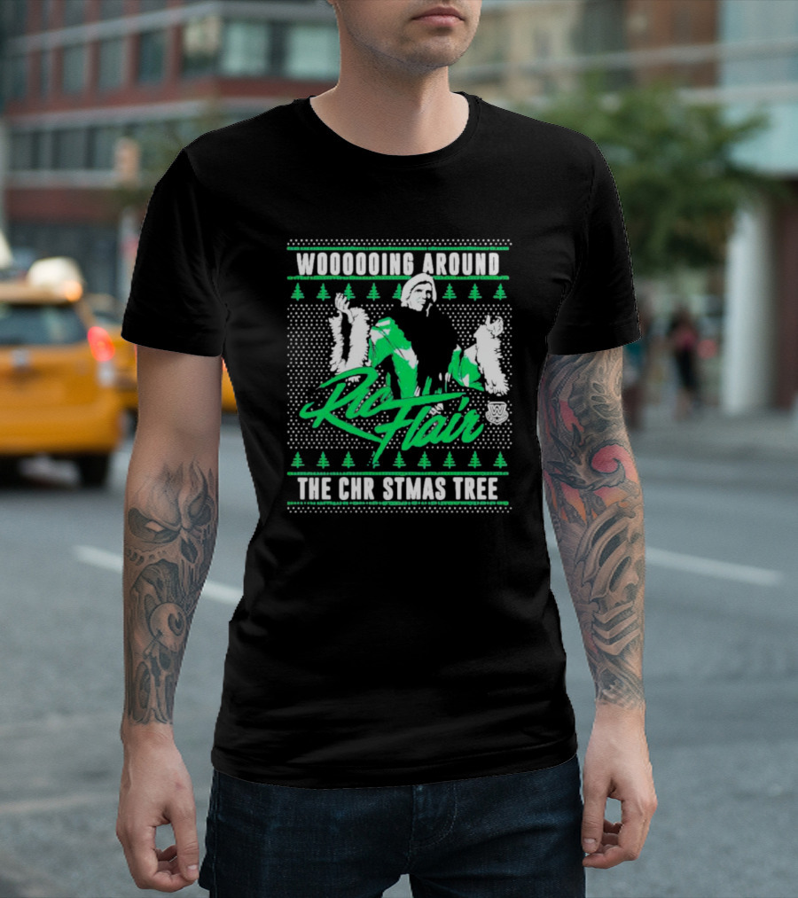 Woooooing Around The Christmas Tree Ric Flair Ugly Faux Knit T-Shirt