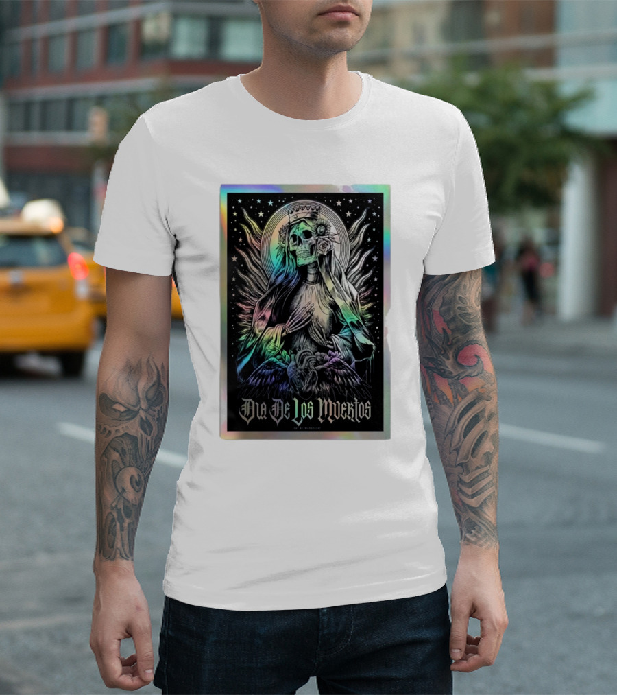 Dia De Los Muertos Skull Lady with Crown and Winged Aura T-Shirt