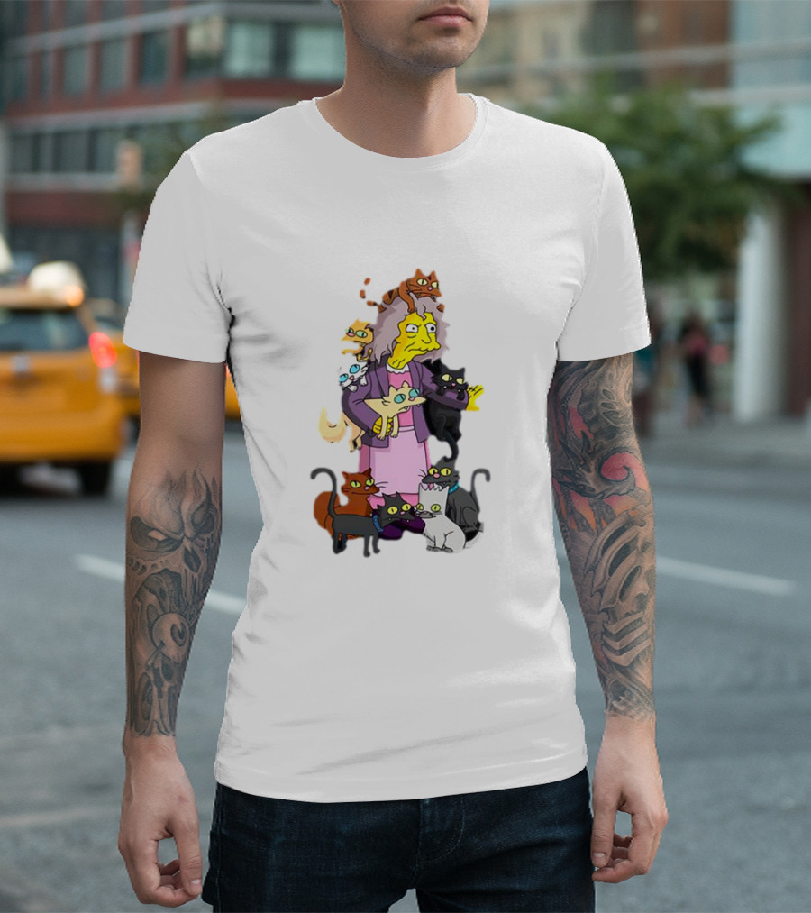 The Simpsons Crazy Cat Lady Surrounded by Mischievous Cats T-Shirt