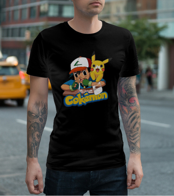 Cokemon Parody Pikachu Ash Ketchum Anime Humor T-Shirt