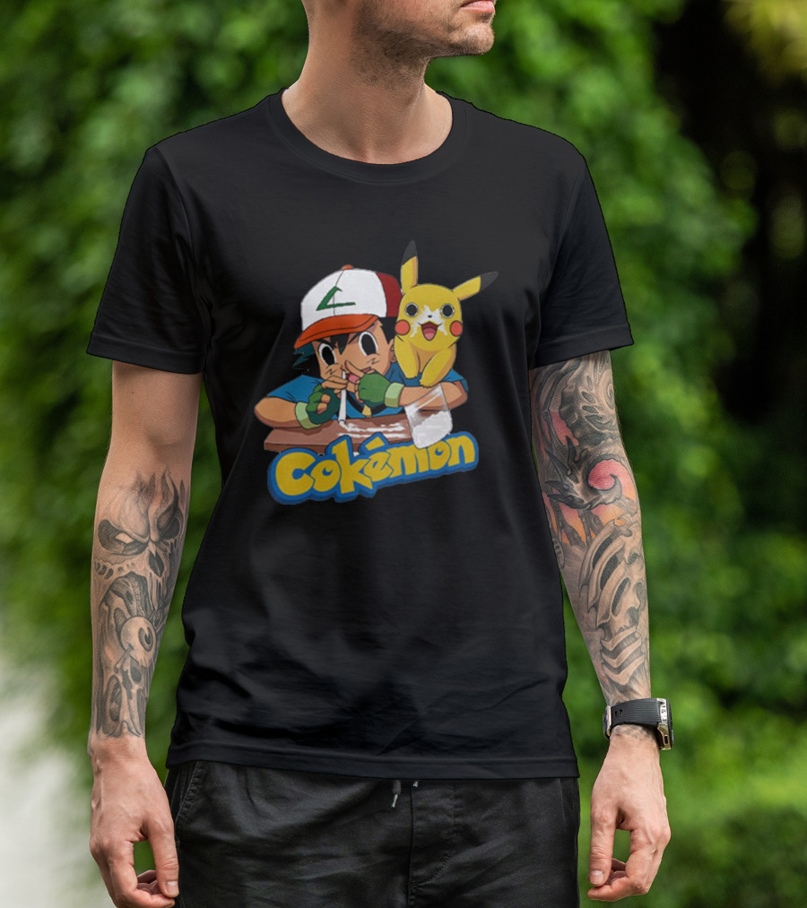 Cokemon Parody Pikachu Ash Ketchum Anime Humor T-Shirt