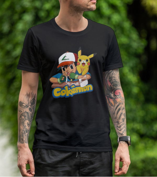 Cokemon Parody Pikachu Ash Ketchum Anime Humor T-Shirt