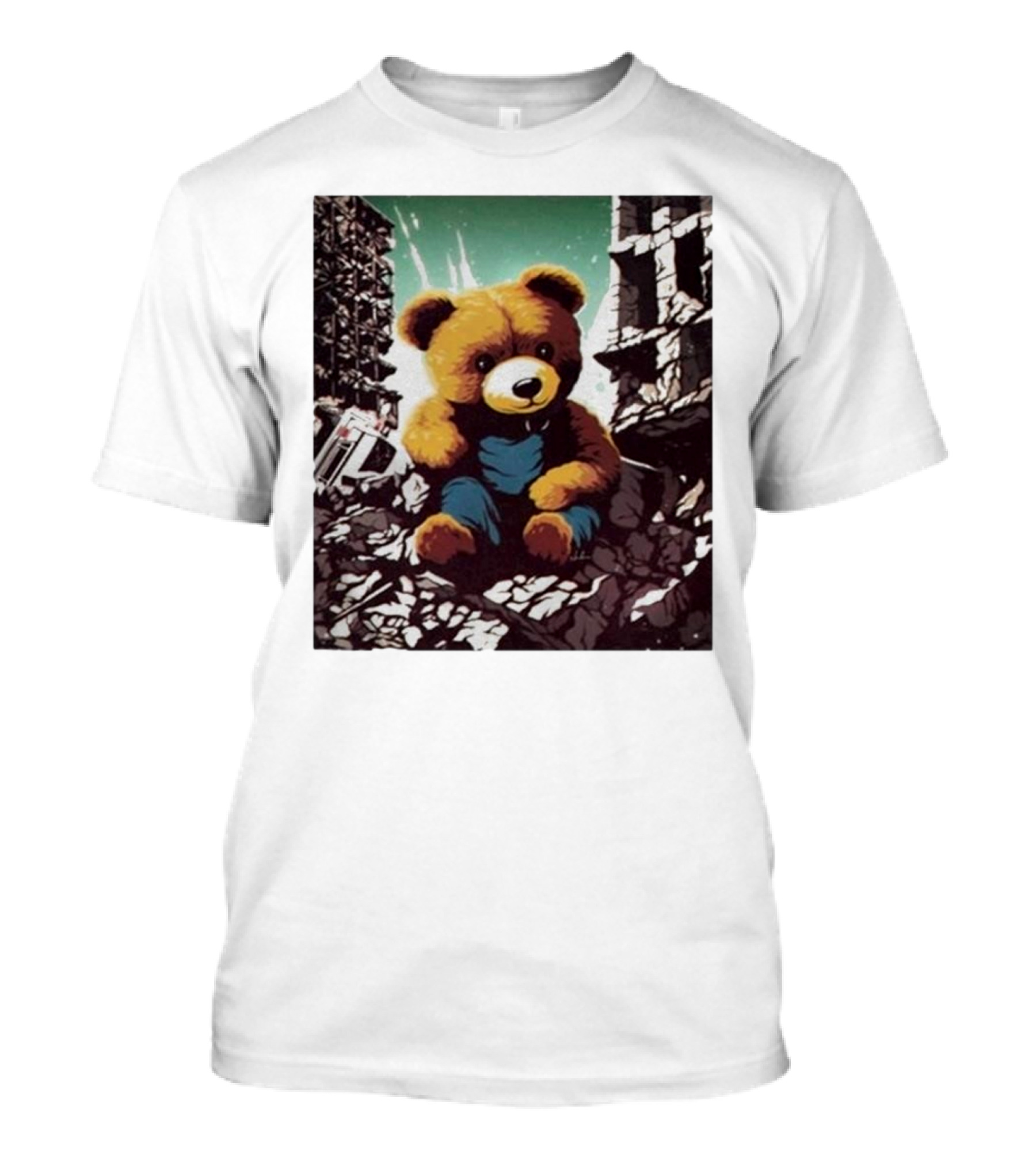 Nordacious Ceasefire Now Teddy Bear Amidst Ruins T-Shirt