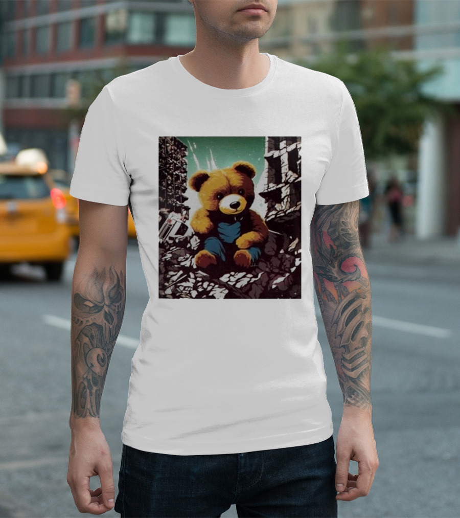 Nordacious Ceasefire Now Teddy Bear Amidst Ruins T-Shirt