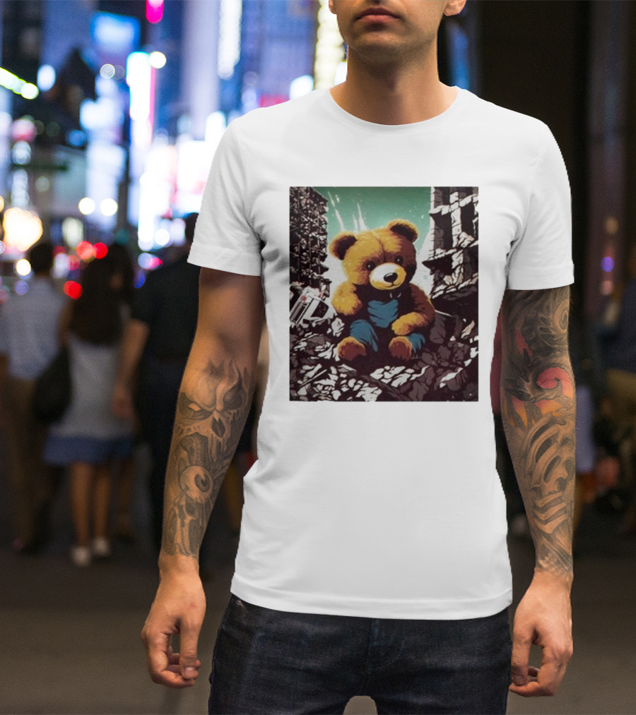 Nordacious Ceasefire Now Teddy Bear Amidst Ruins T-Shirt