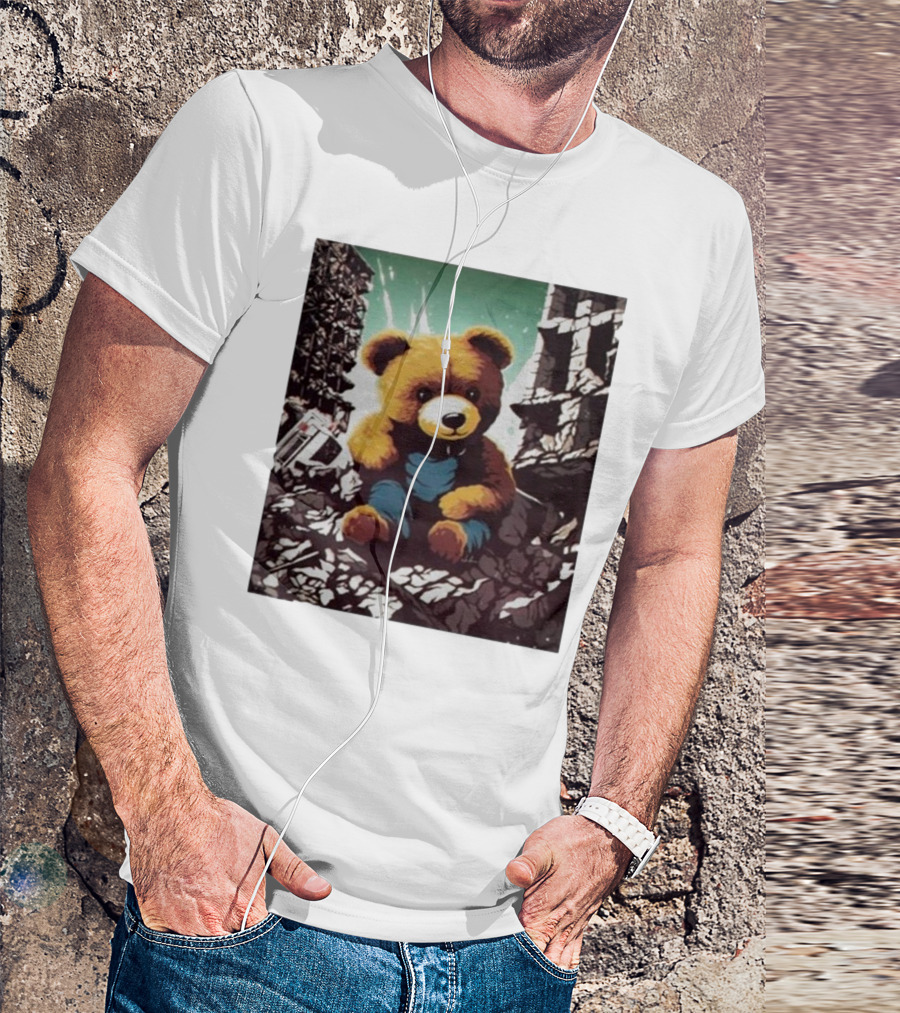 Nordacious Ceasefire Now Teddy Bear Amidst Ruins T-Shirt