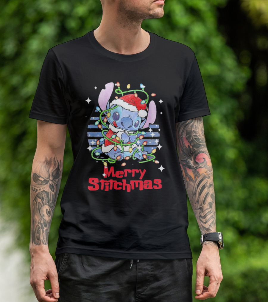 Merry Stitchmas Stitch Santa Claus Holiday Lights T-Shirt