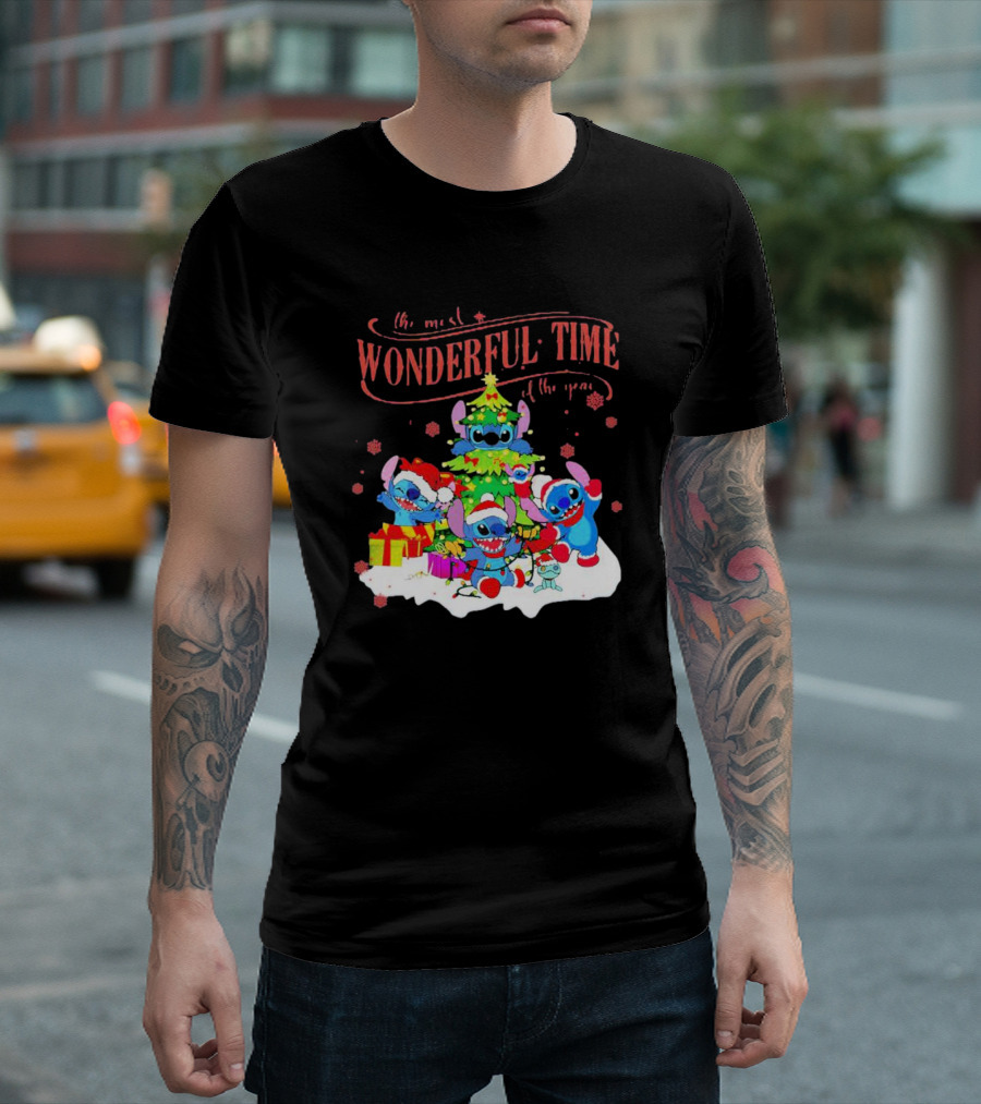 Stitch Santa Claus Wonderful Time Christmas Tree T-Shirt