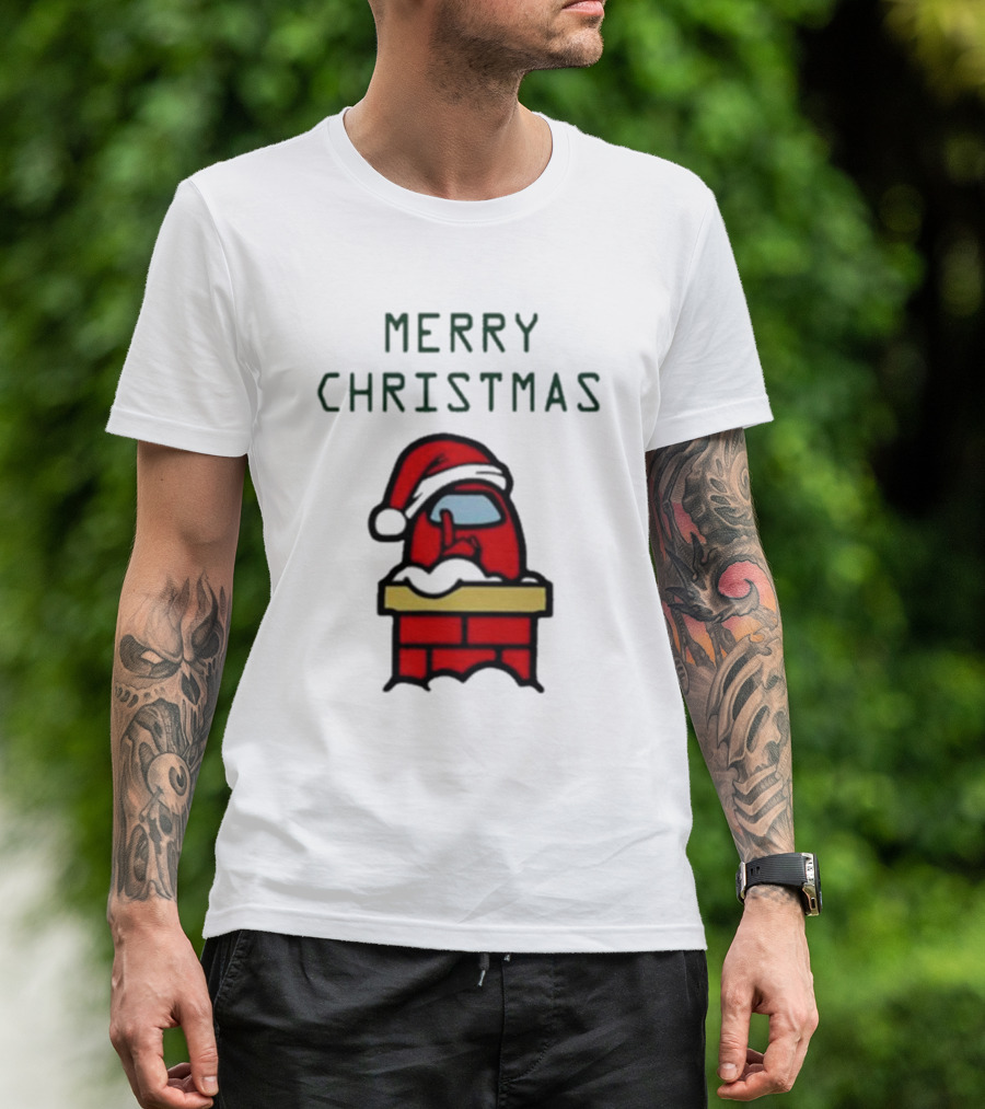 Merry Christmas Santa Red Among Us Character In Chimney T-Shirt