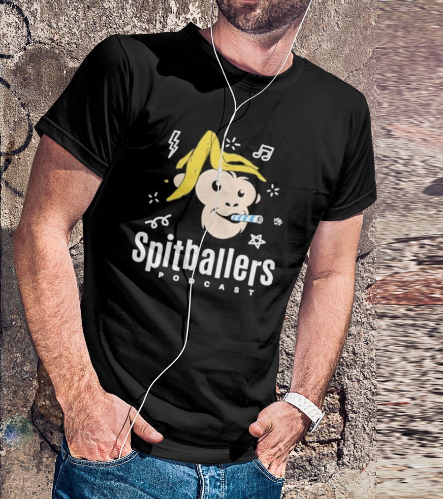 Spitballers Podcast Monkey With Party Accessories And Musical Notes T-Shirt