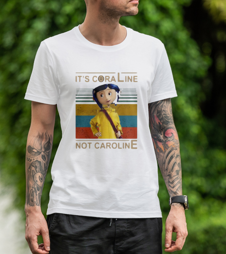 It's Coraline Not Caroline Vintage Button Eyes Yellow Raincoat T-Shirt