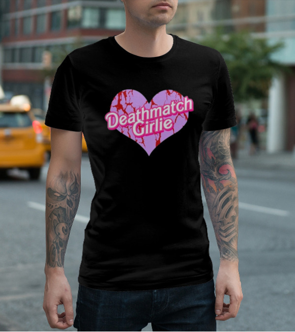 Deathmatch Girlie Heart With Pink And Red Crack T-Shirt