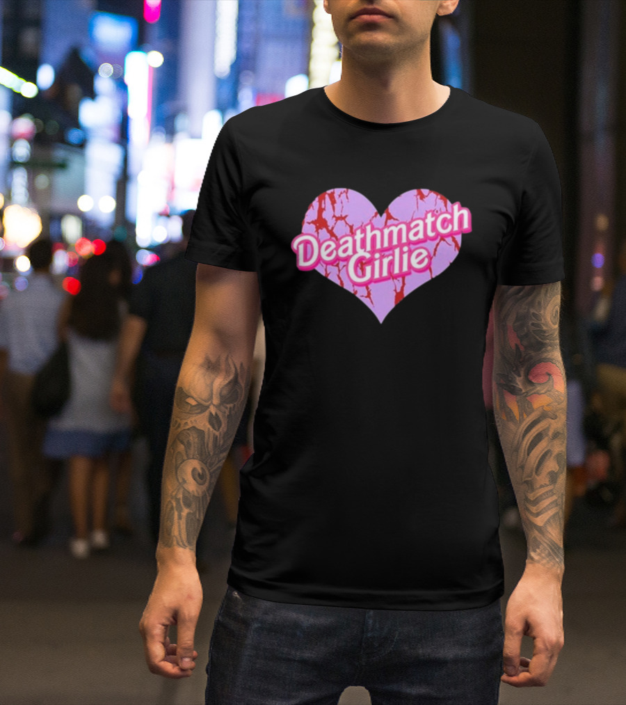 Deathmatch Girlie Heart With Pink And Red Crack T-Shirt