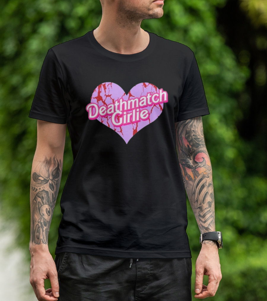 Deathmatch Girlie Heart With Pink And Red Crack T-Shirt