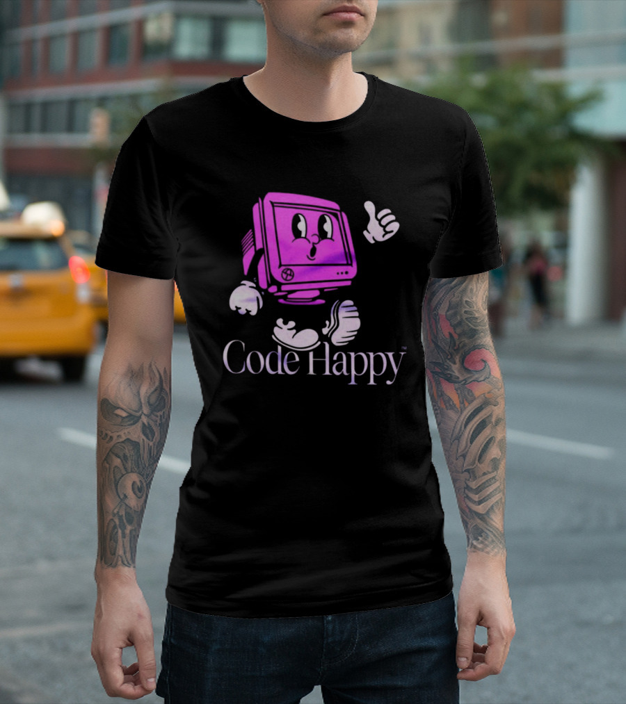Jason Warner Poolside Code Happy Retro Computer Character T-Shirt
