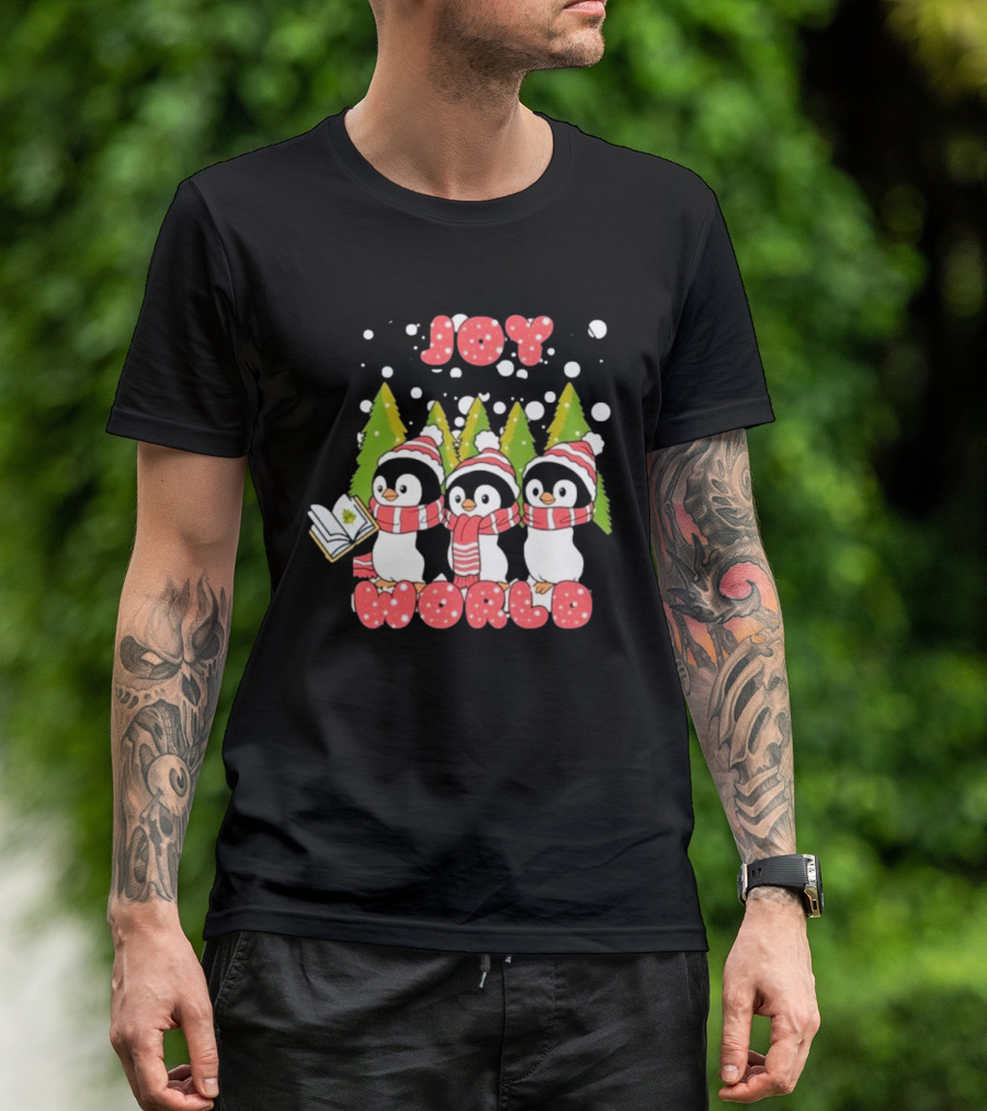 Joy World Penguins Singing With Trees And Snowflakes T-Shirt