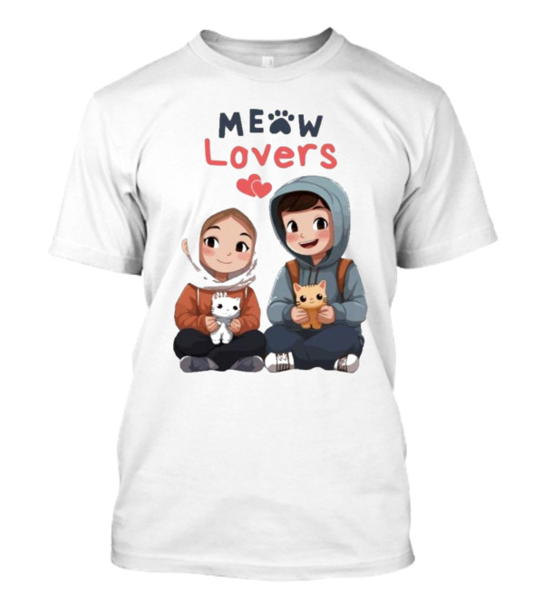 Meow Lovers Cute Boy And Girl With Kittens T-Shirt