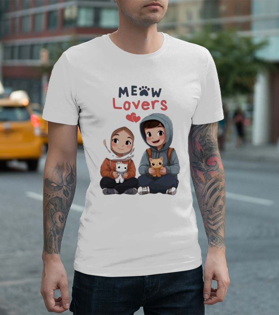 Meow Lovers Cute Boy And Girl With Kittens T-Shirt