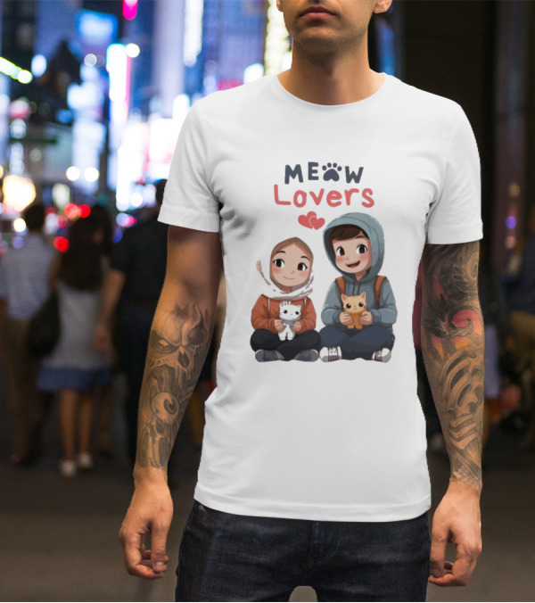 Meow Lovers Cute Boy And Girl With Kittens T-Shirt
