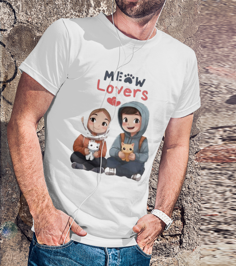 Meow Lovers Cute Boy And Girl With Kittens T-Shirt