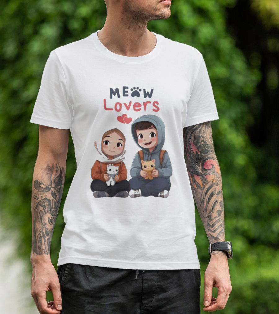 Meow Lovers Cute Boy And Girl With Kittens T-Shirt
