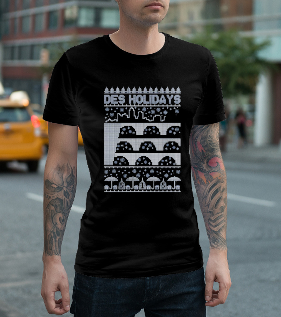 Des Holidays Ugly Christmas Sweater City Skyline Snowflakes Tree T-Shirt