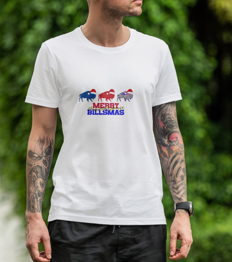 Merry Billmas Buffalo Bills Christmas Lights Buffalo Icons T-Shirt