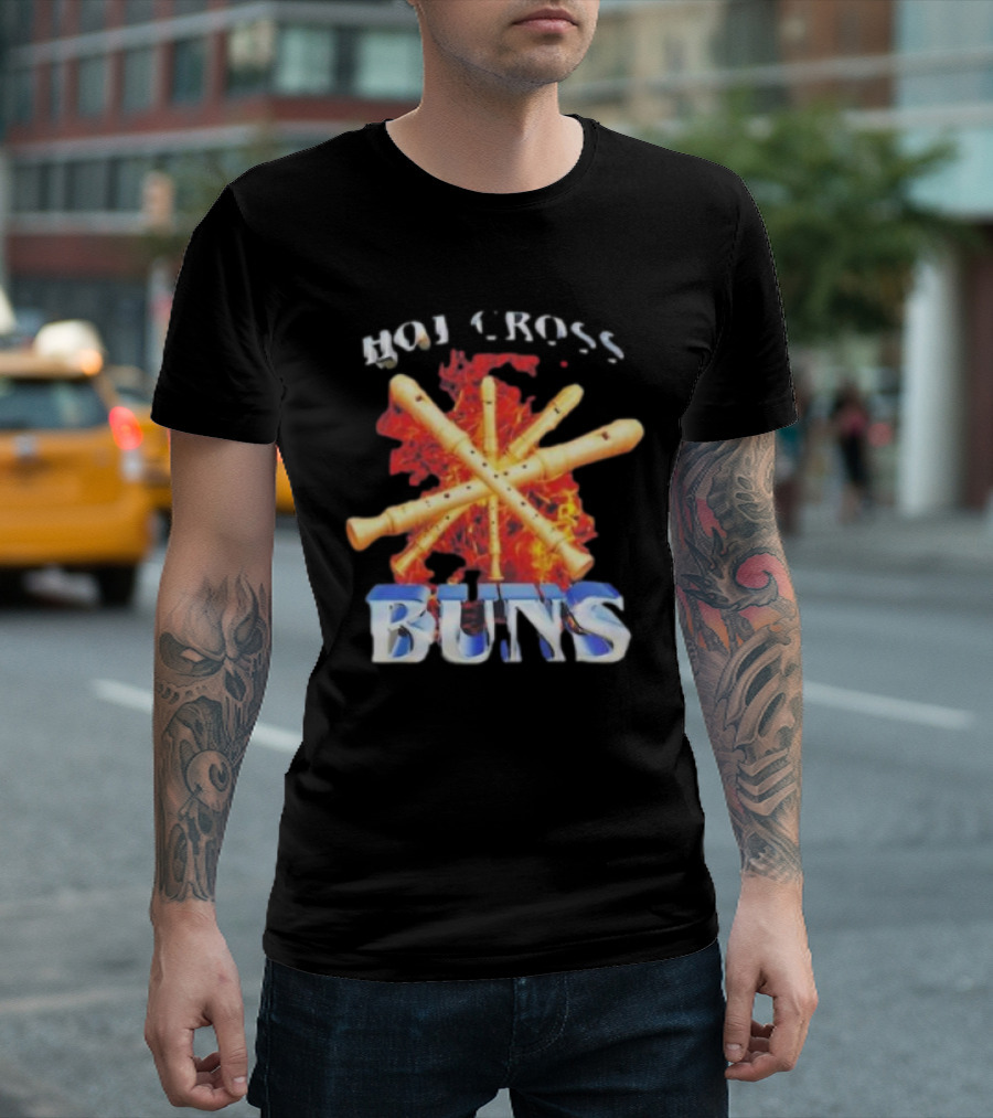 HOT CROSS BUNS Recorders Flame Crossed T-Shirt