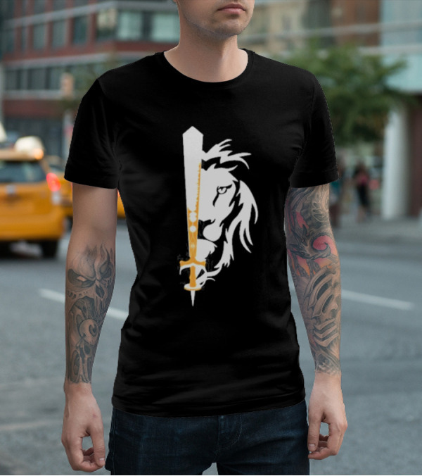 Real Sikh Lion And Sword Blackout Gold T-Shirt