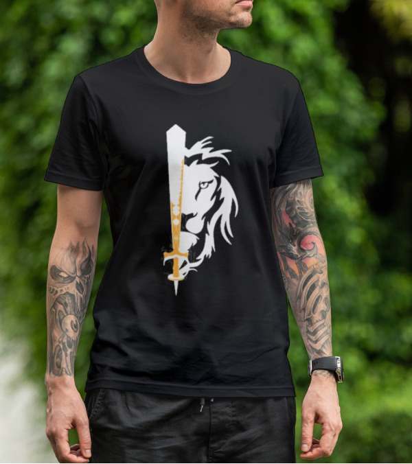 Real Sikh Lion And Sword Blackout Gold T-Shirt