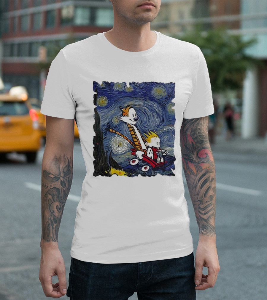 Vincent Van Gogh Starry Night Calvin And Hobbes Wagon T-Shirt