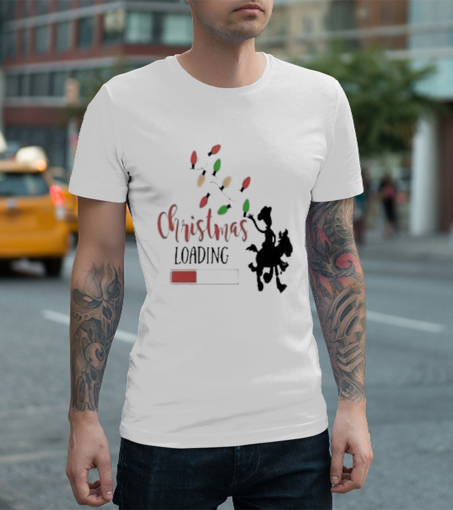 Christmas Loading Cowboy Silhouette with Festive Lights T-Shirt