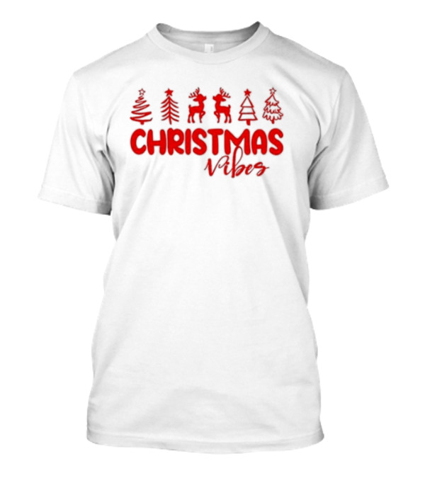 Christmas Vibes Festive Trees And Reindeer T-Shirt