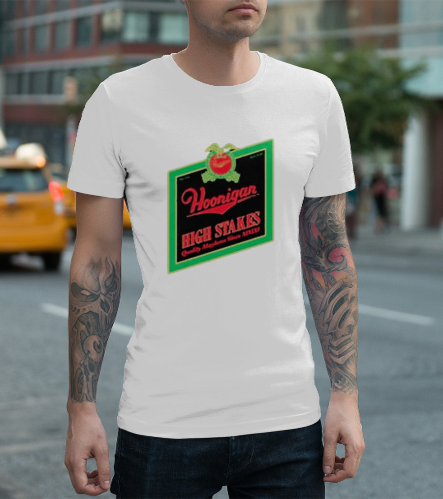 Hoonigan High Stakes Quality Mayhem Since MMXI Retro Apple Crate Label T-Shirt