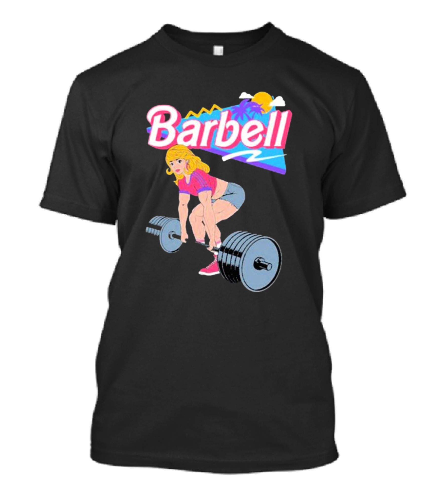 Barbie Lifting Barbell Retro Beach Sunset Fitness Aesthetic T-Shirt