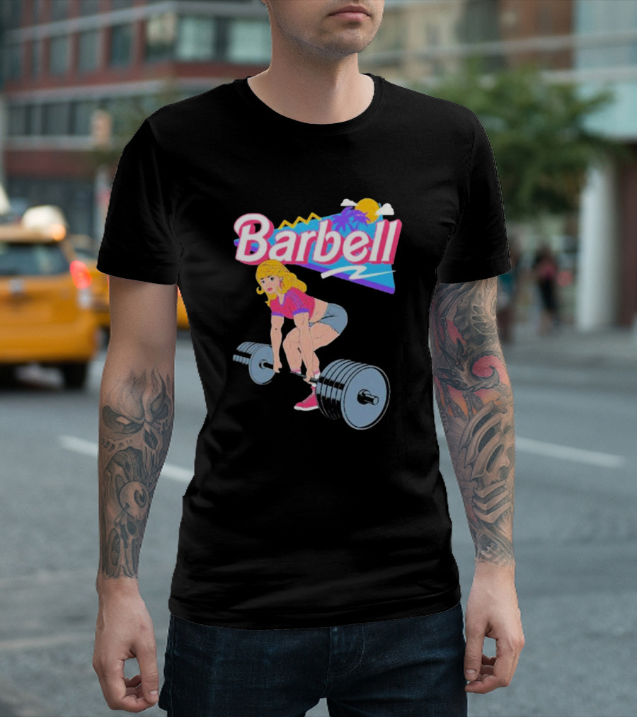 Barbie Lifting Barbell Retro Beach Sunset Fitness Aesthetic T-Shirt