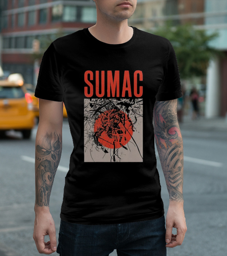 Sumac Shadow Art With Red Circle And Black Lines T-Shirt