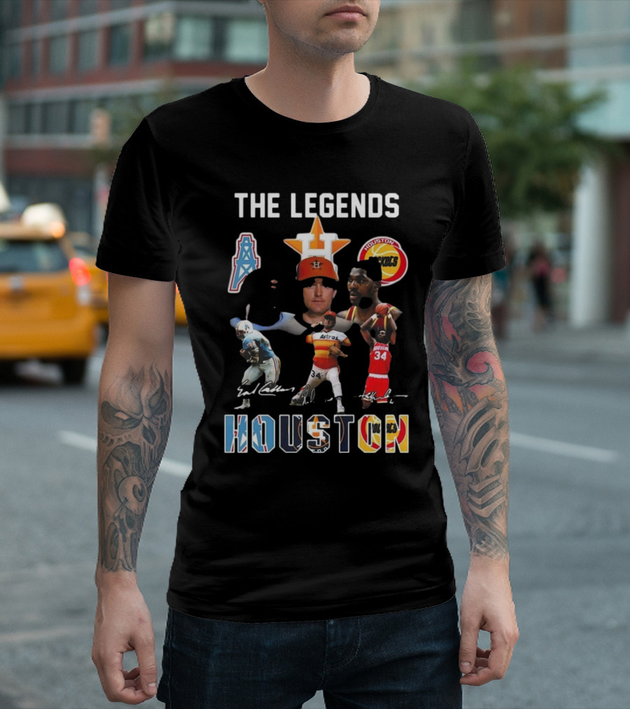 The Legends of Houston Oilers Astros Rockets 34 Signatures H-Town T-Shirt