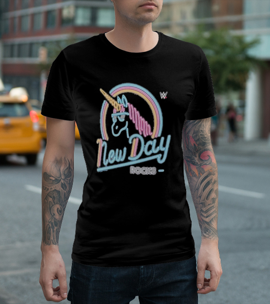 The New Day WWE Neon Unicorn Rocks Ripple Junction T-Shirt